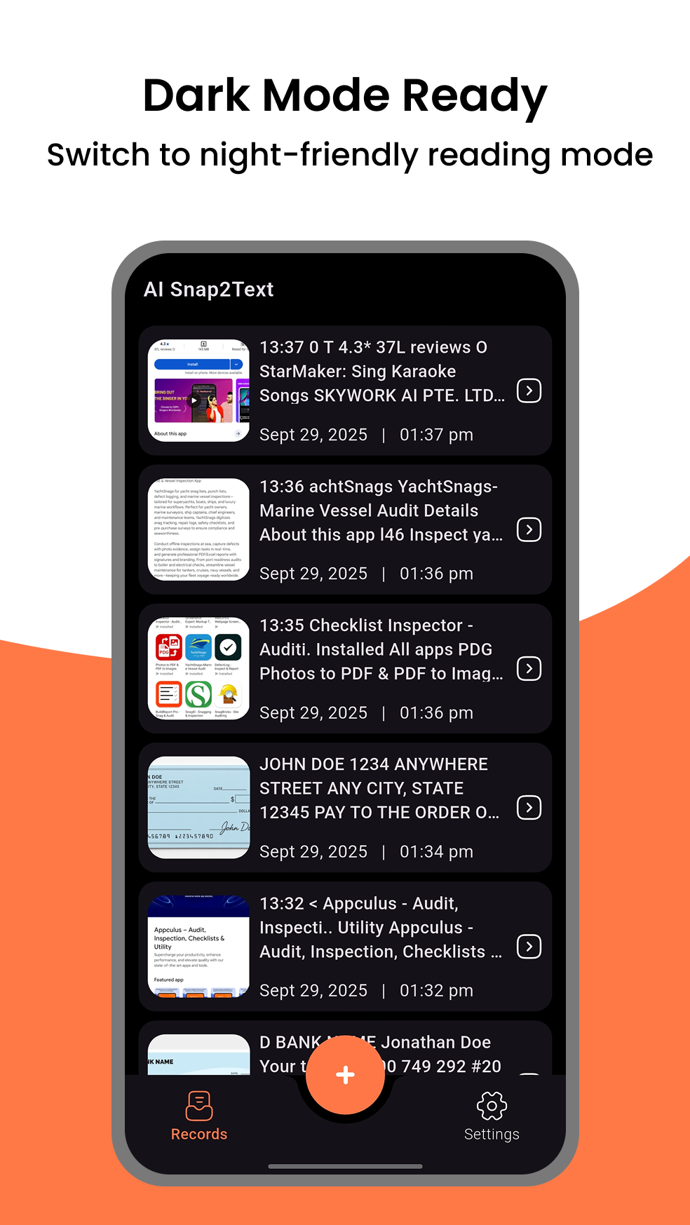 Snap2Text screenshot showing multilingual OCR recognition results for multiple languages offline